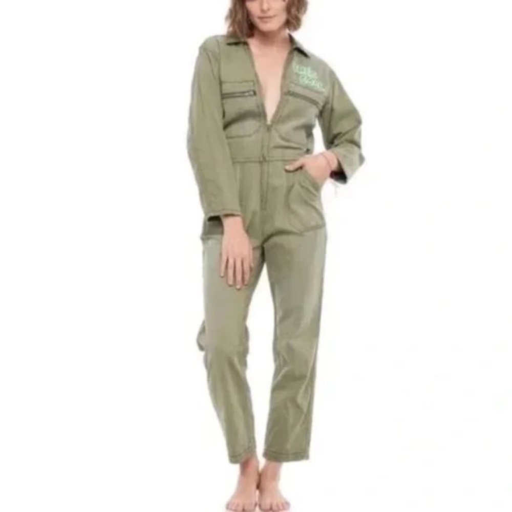Sandrine Rose x Free People Natural Khaki Tres Cool Front Zip Jumpsuit NWT - Picture 3 of 7